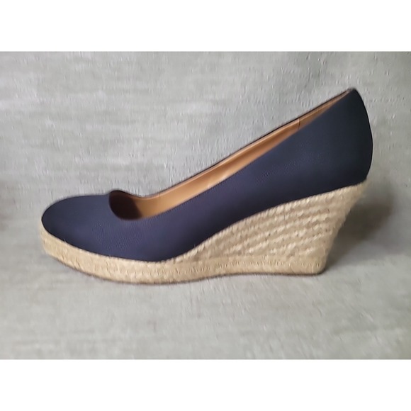 J. Crew Womens Size 9.5 Canvas Espadrilles Wedge Heels Shoes Navy Blue Slip On - Picture 5 of 9